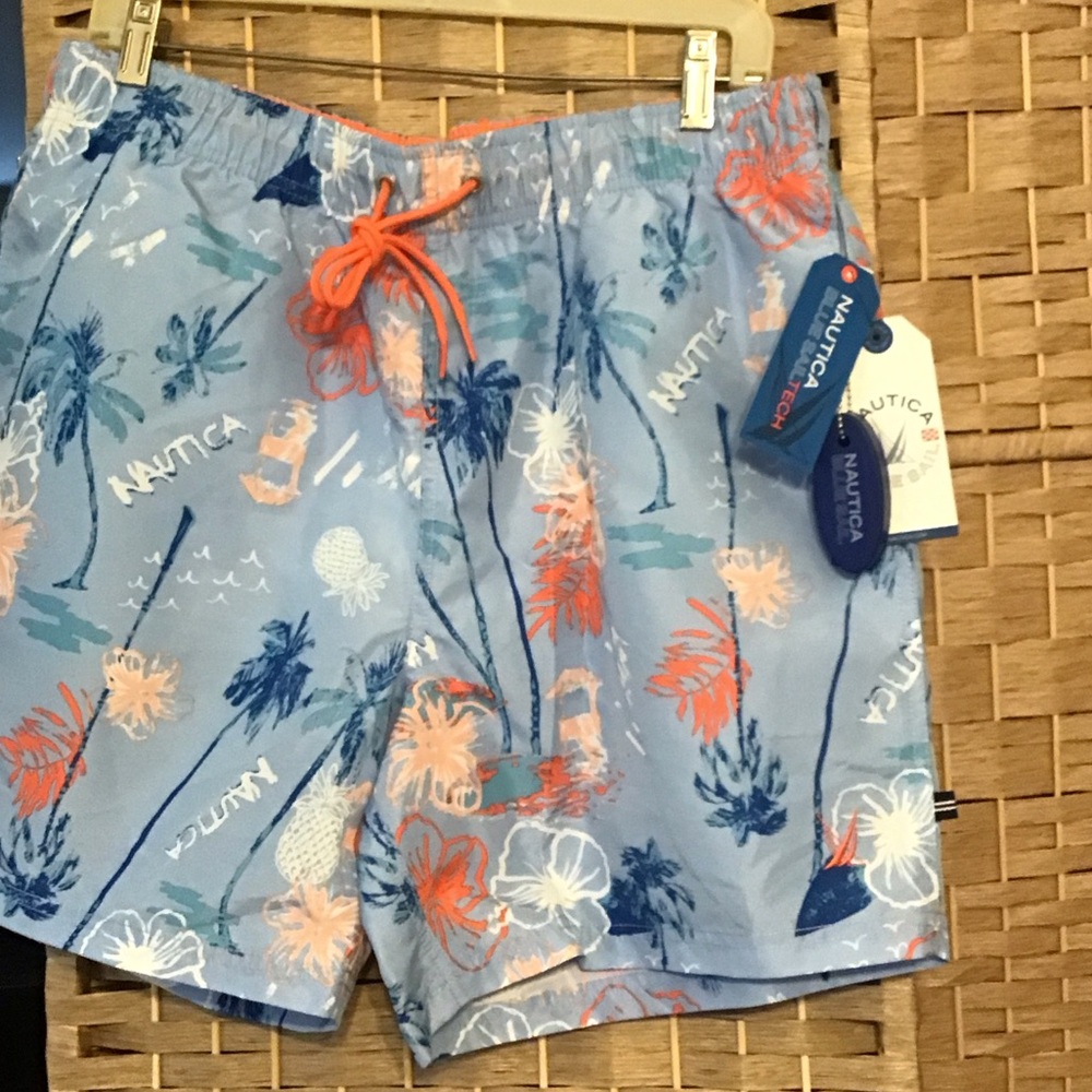 Nautica Light Blue and Coral Swim Trunks